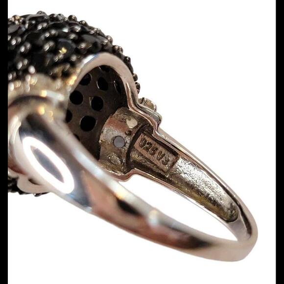 Sterling & White Gold Black Spinel & Diamonds Disco Ball Dome Ring SZ 10.25 - Picture 3 of 4